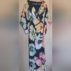 ASOS Edition Black Maxi Dress with Multicolor Floral Cutout